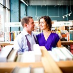 Bookstore engagement photo