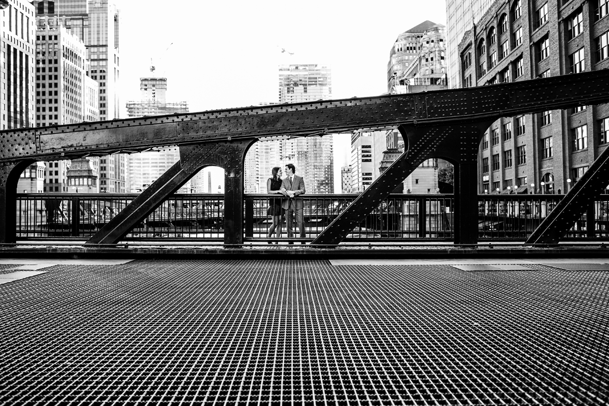 Couple during a downtown Chicago engagement session
