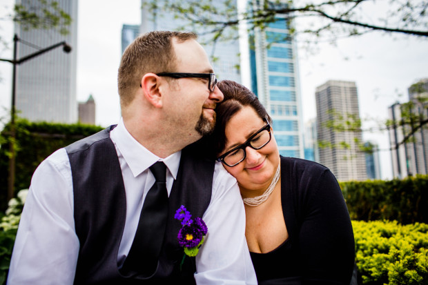 Wedding portrait at Millennium Park before a courthouse wedding