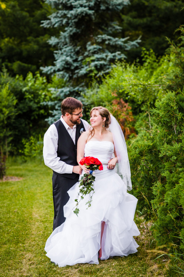 Bride and groom portrait after a Wisconsin backyard wedding ceremony