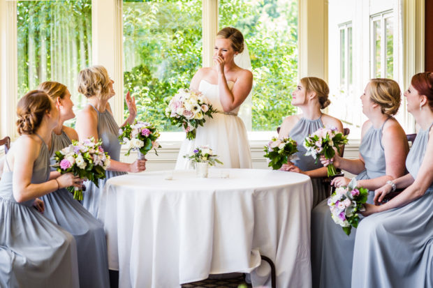 Portrait of a bridal party at an Evanston Golf Club wedding.