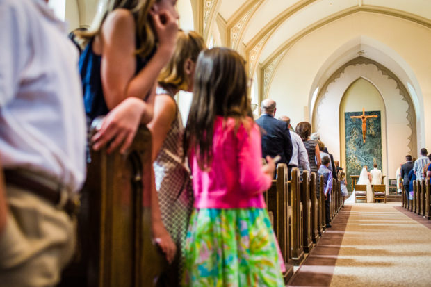 Wedding ceremony at Sacred Heart Church in Winnetka.