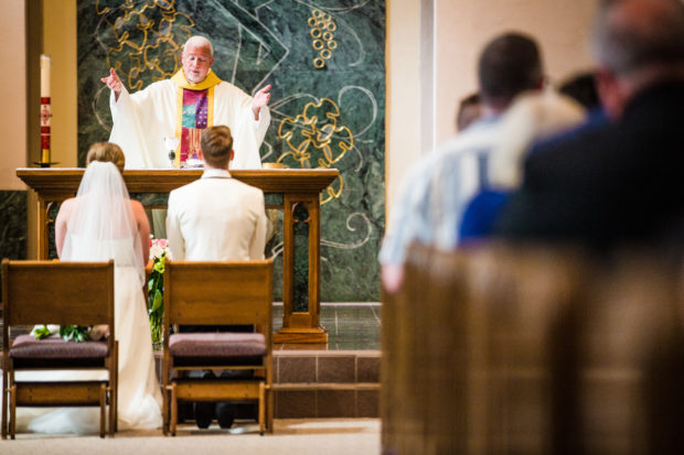 Wedding ceremony at Sacred Heart Church in Winnetka.