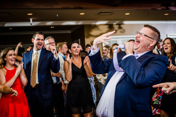 Guests dance at an Evanston Golf Club wedding.