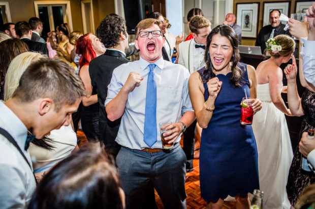 Guests dance at an Evanston Golf Club wedding.