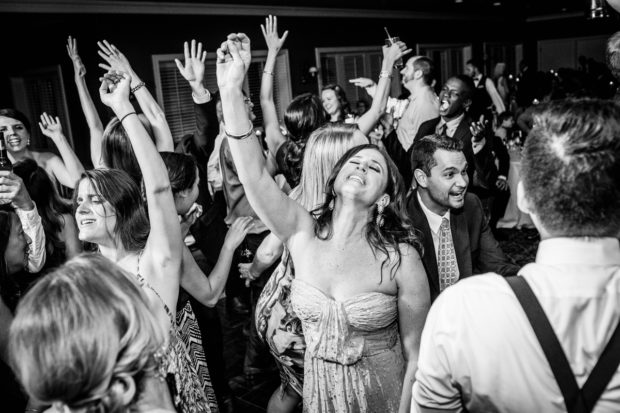 Guests dance at an Evanston Golf Club wedding.