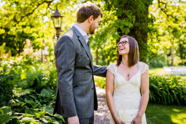 Couple shares their first look at a wedding at The Grove.