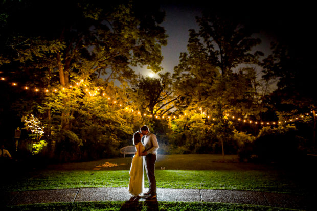 Wedding portrait at night at a wedding at The Grove in Glenview.