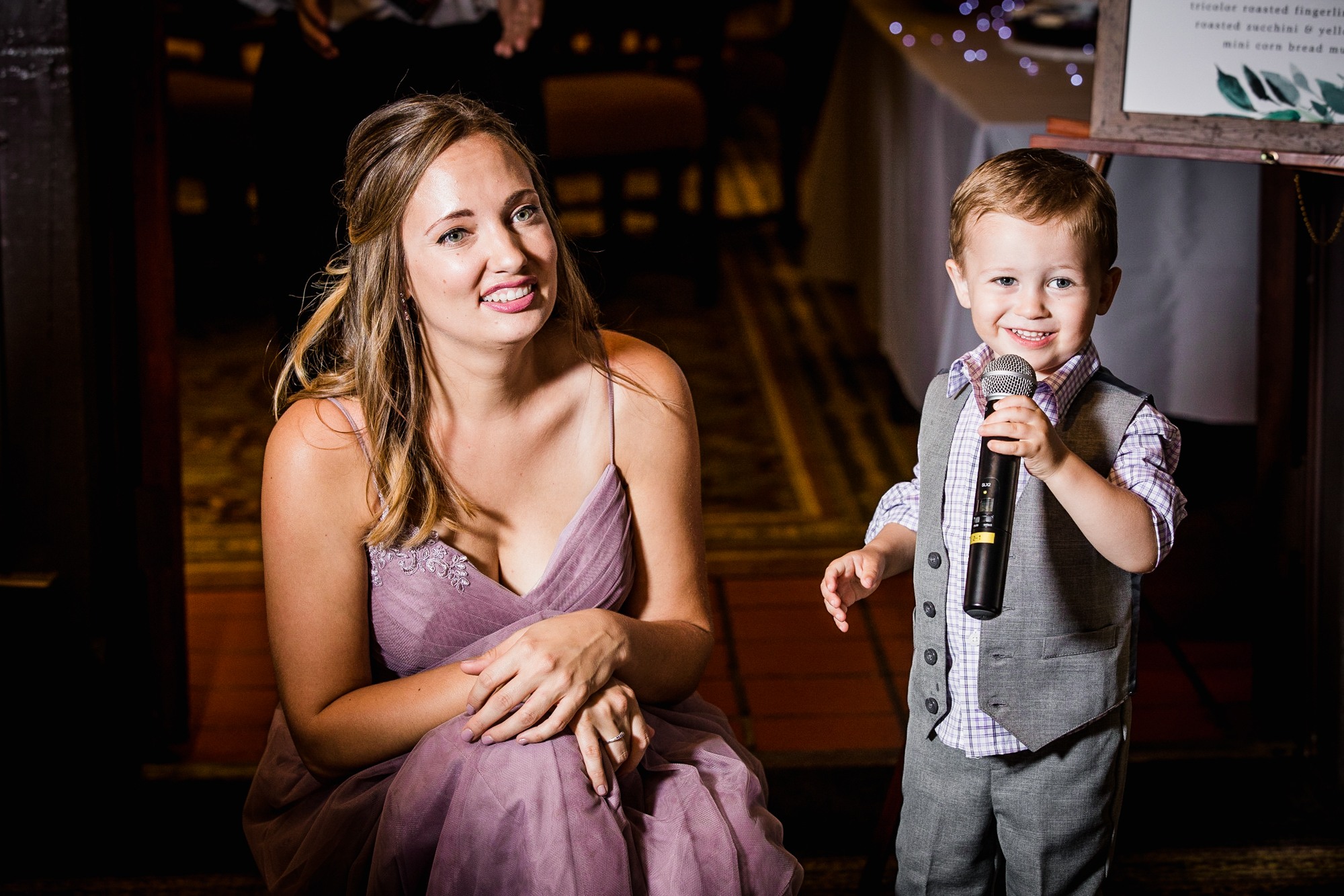The ring bearer gives a toast during a Katherine Legge Memorial lodge wedding