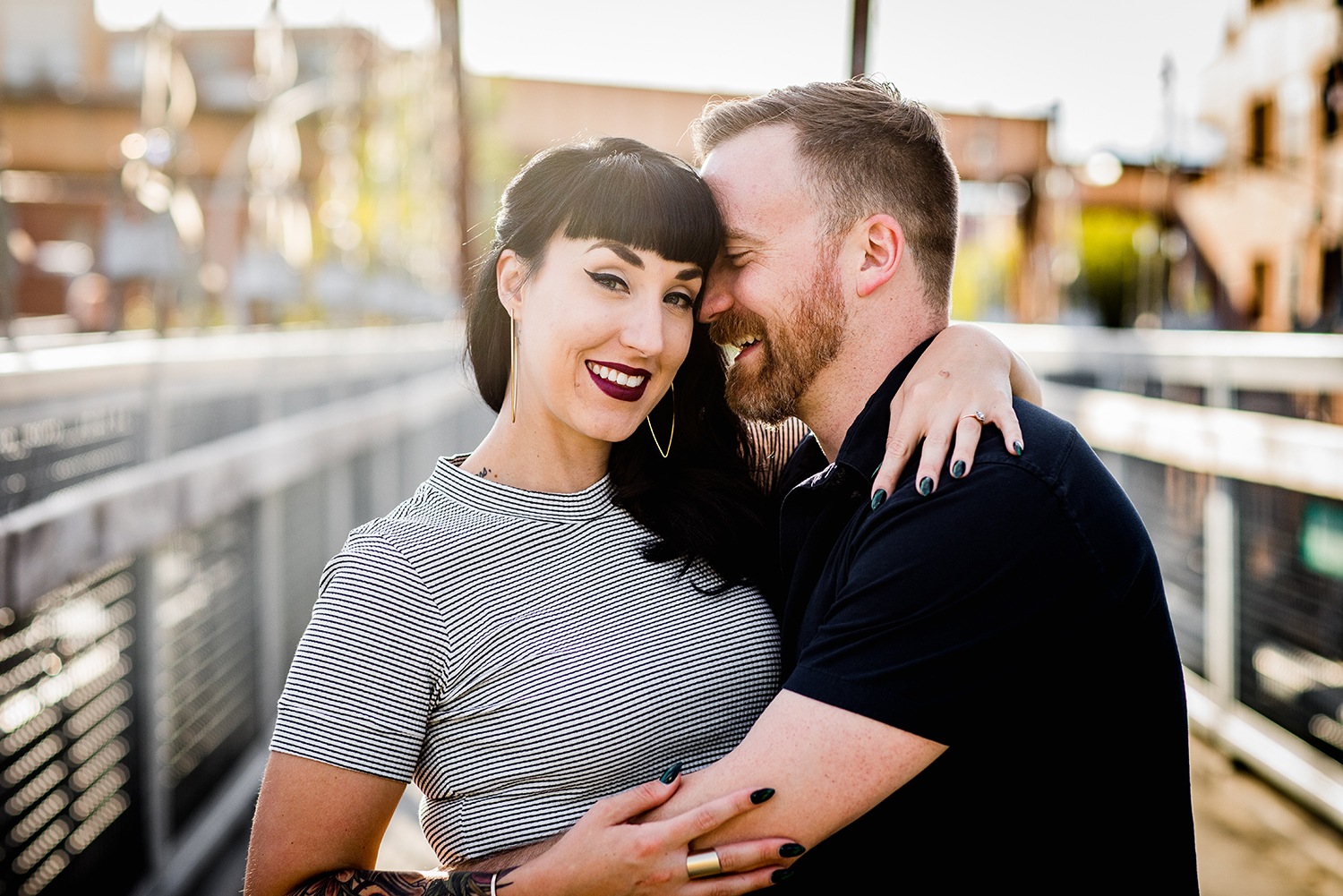 A couple portrait on the 606 during their Logan Square engagement session in Chicago. 