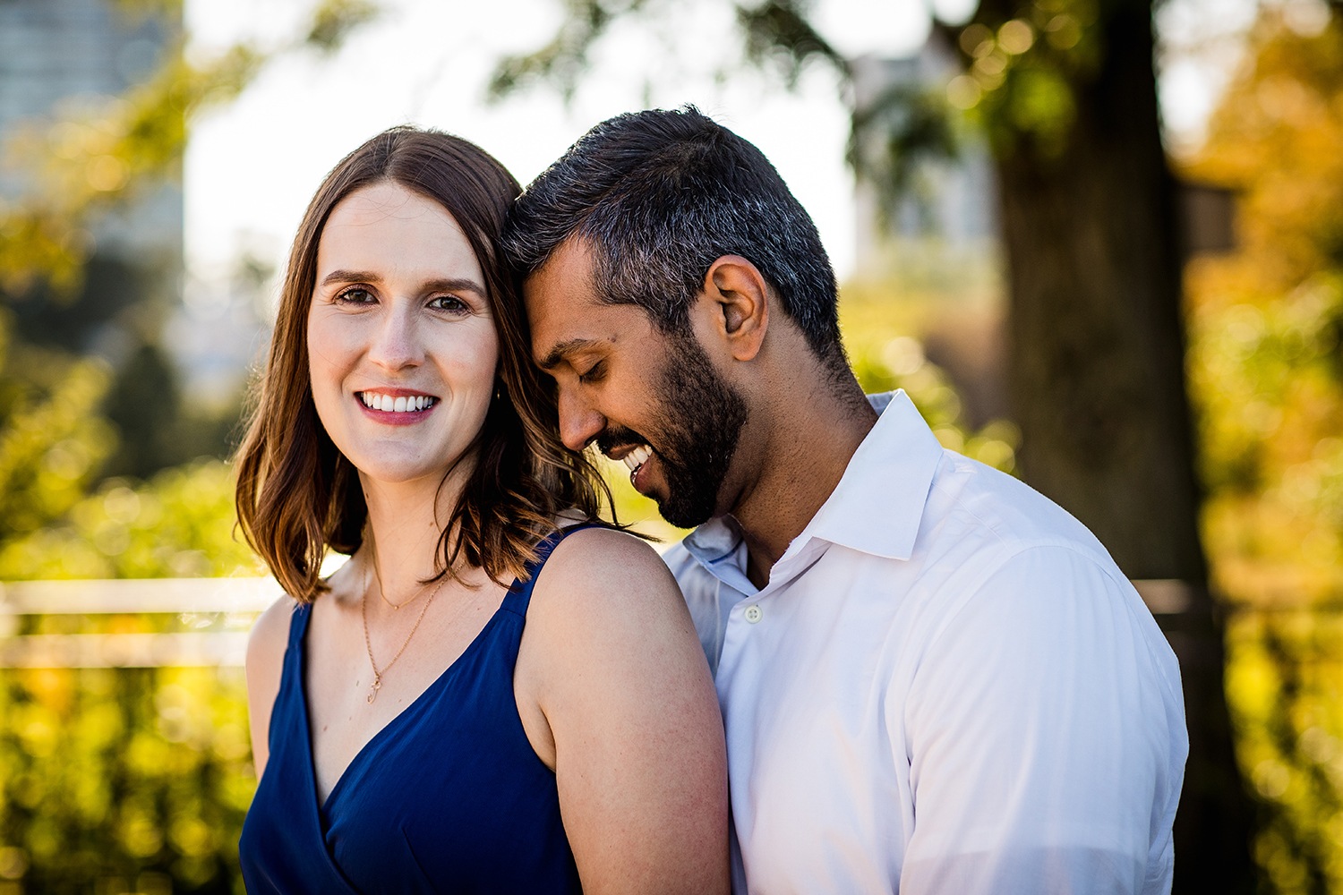 A couple portrait during a Lincoln Park engagement session in Chicago.