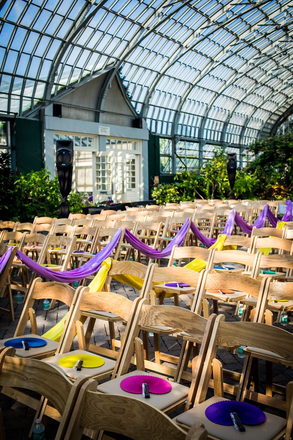 View of a wedding ceremony set-up at the Garfield Park Conservatory. 