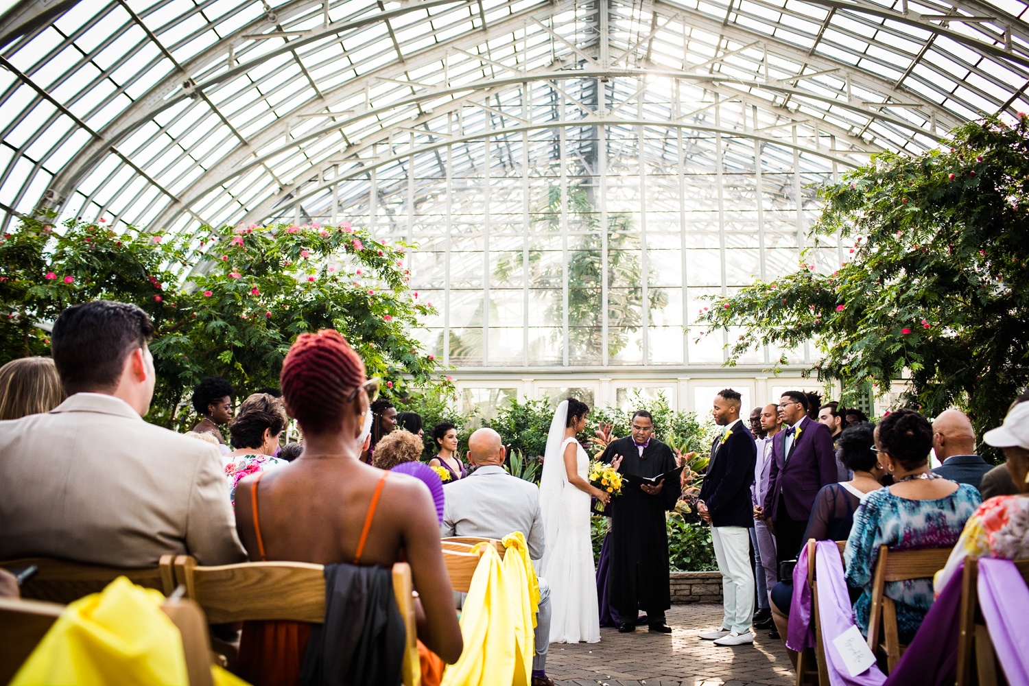 A view of a wedding ceremony during a Garfield Park Conservatory wedding.