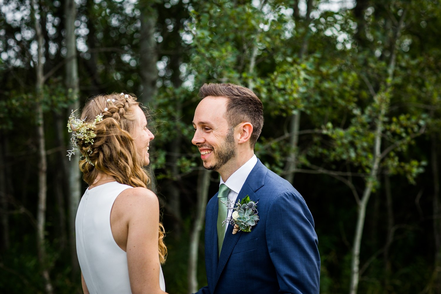 A couple shares a first look together at an Illinois Beach Resort wedding