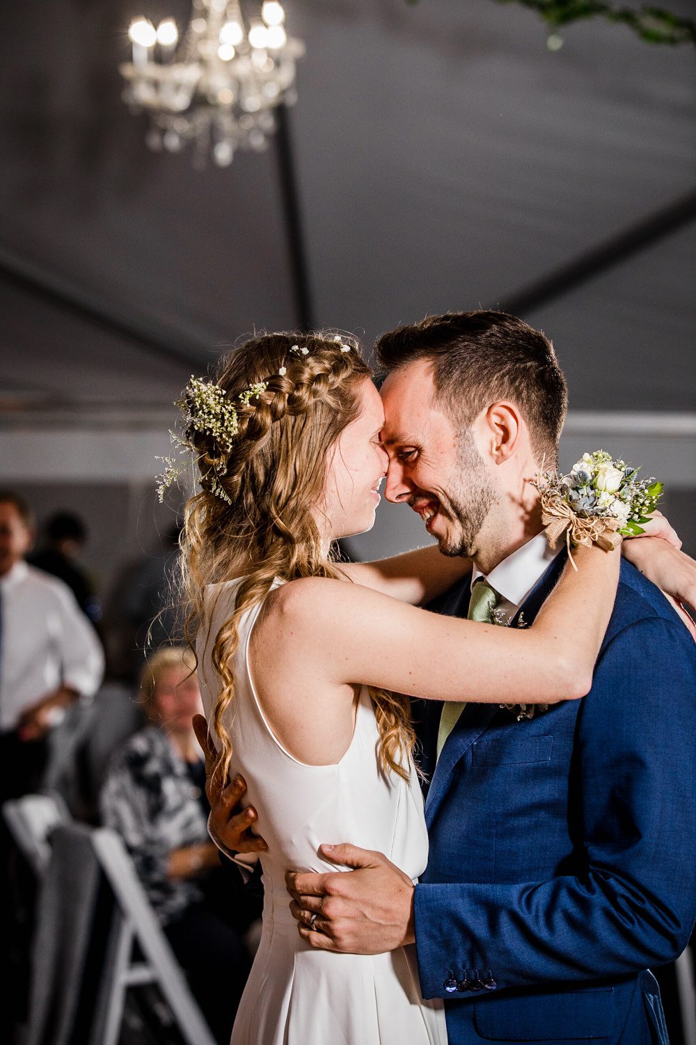 A couple shares their first dance at an Illinois Beach Resort wedding