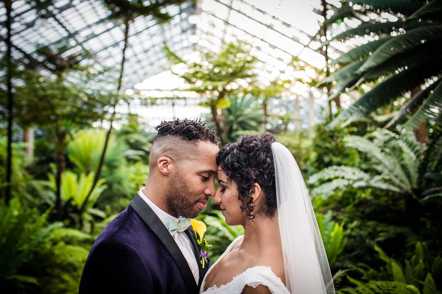A wedding portrait at the Garfield Park Conservatory in Chicago. 
