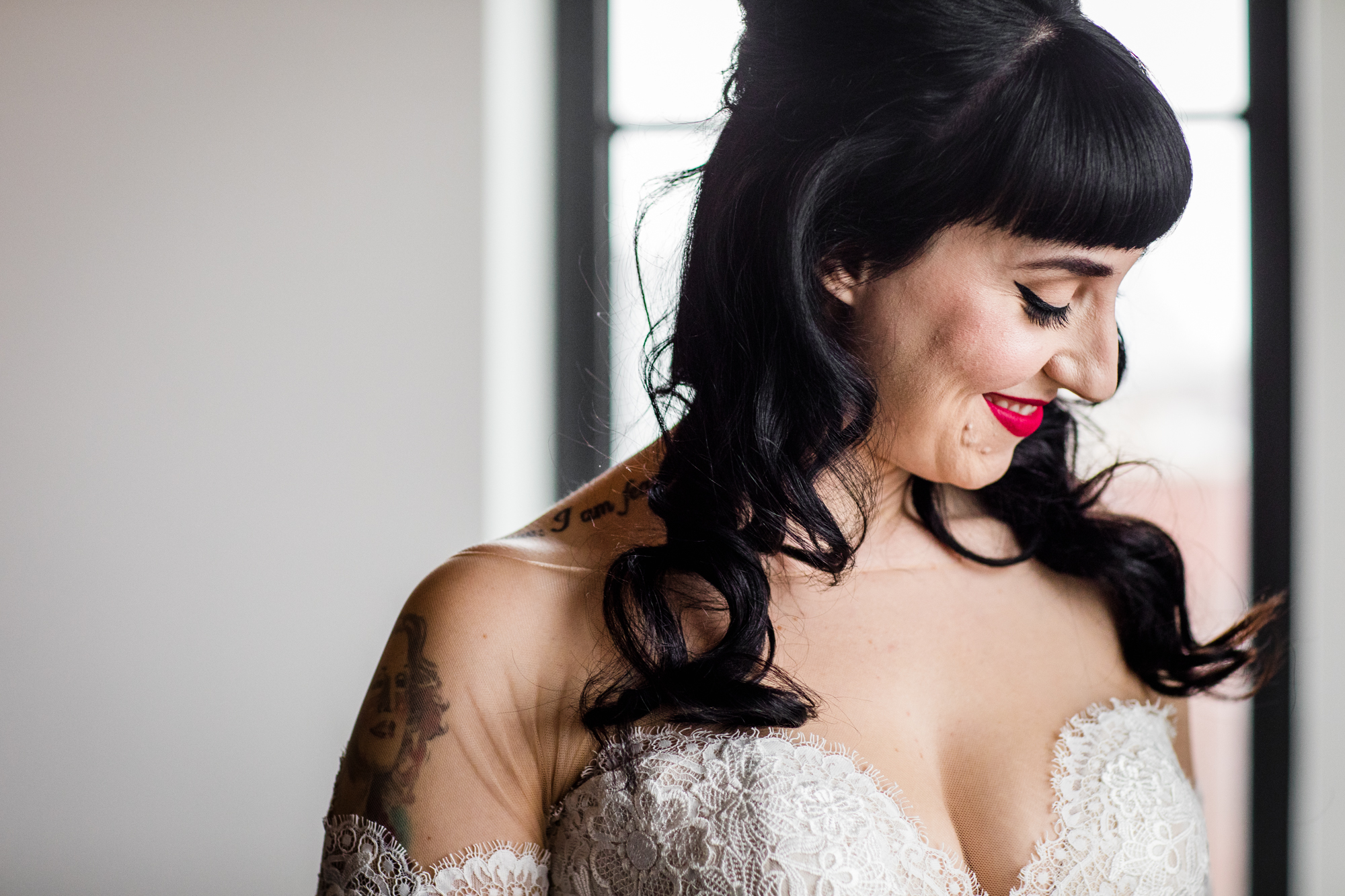 A close up of a bride's face while getting ready at the Ace Hotel. 