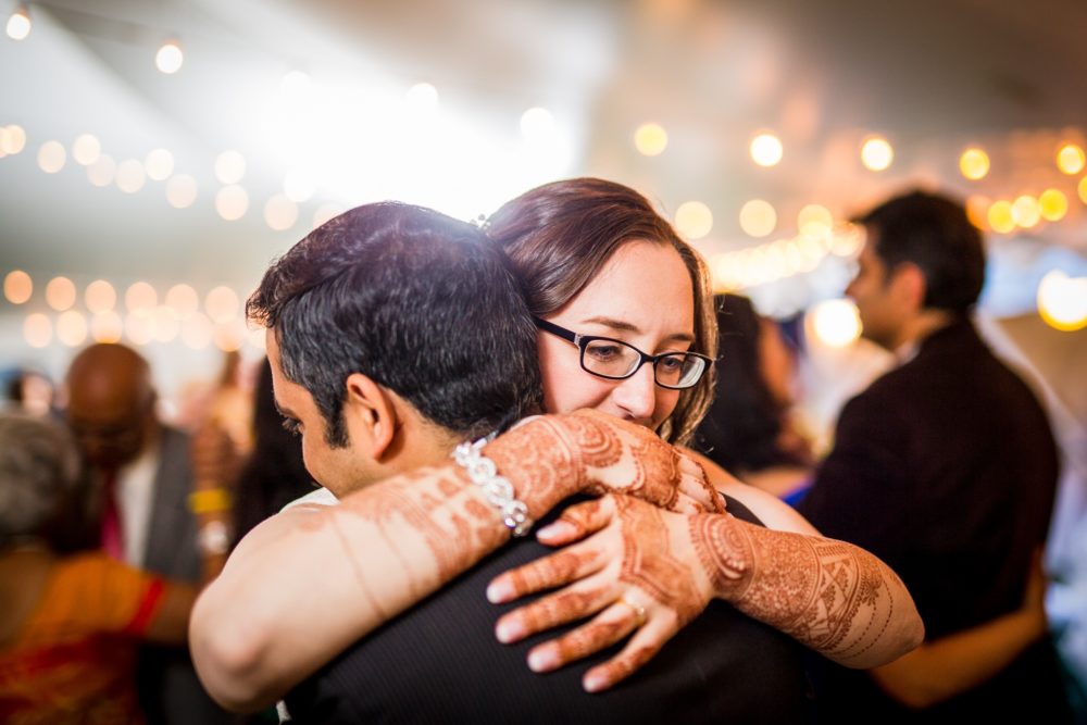 A couple shares their first dance at a backyard wedding in Yorkville, Illinois
