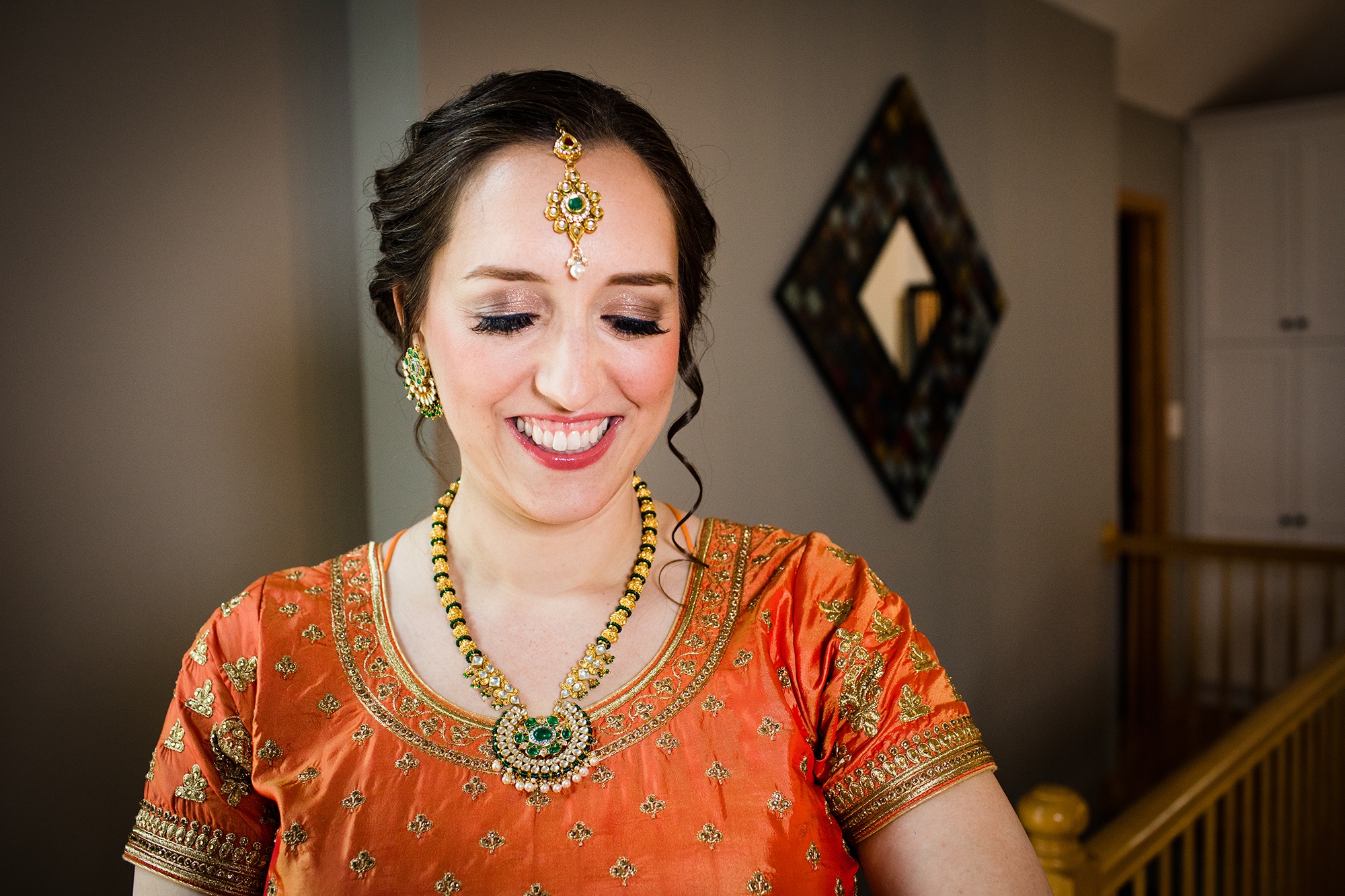 A bride gets ready before her Aurora Balaji Temple wedding