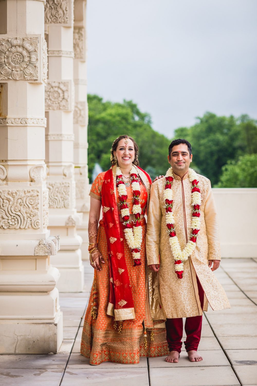 A wedding portrait at Aurora Balaji Temple