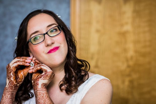 A bride gets ready before her backyard wedding in Yorkville, Illinois