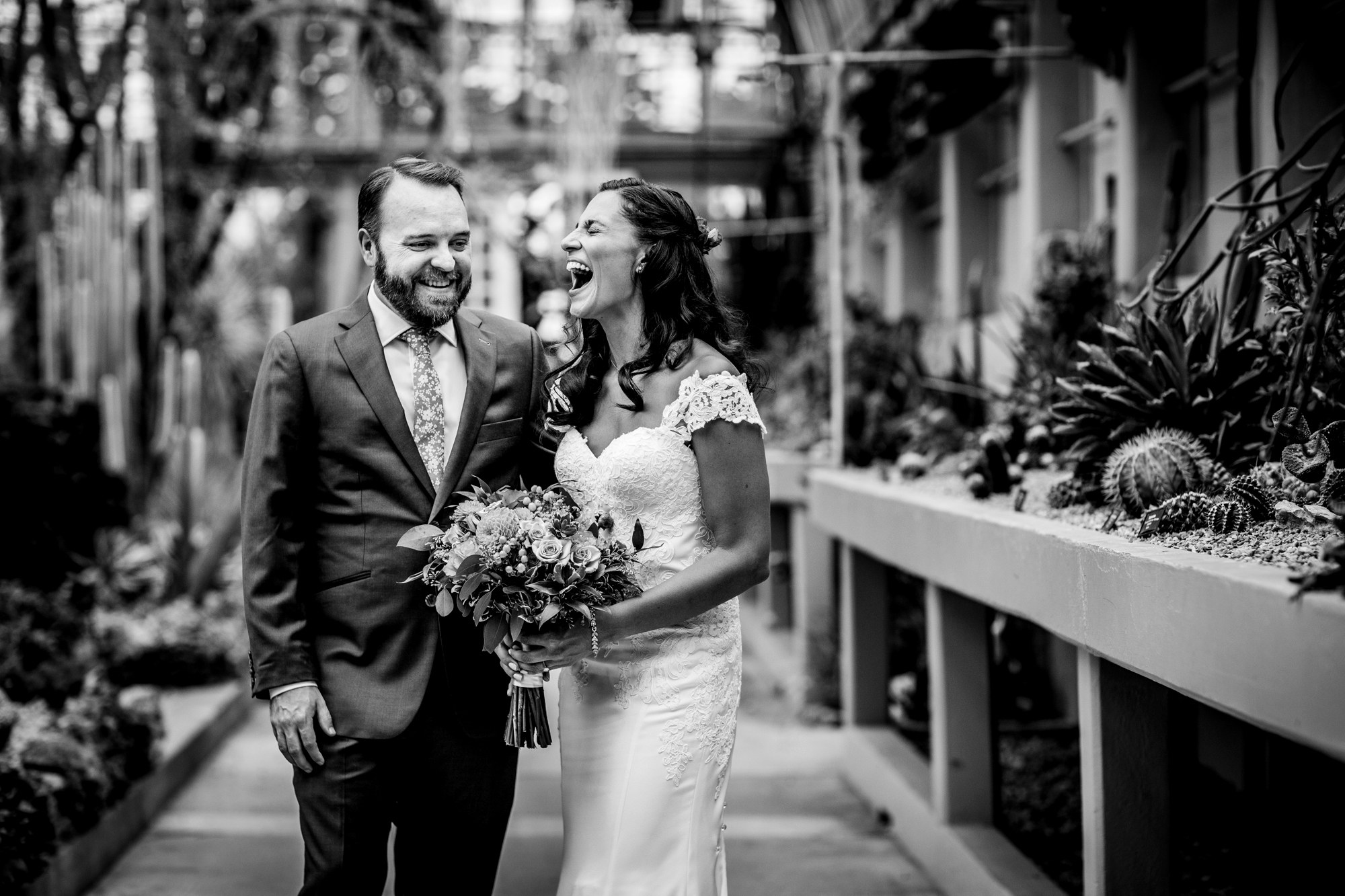 A wedding portrait at the Garfield Park Conservatory