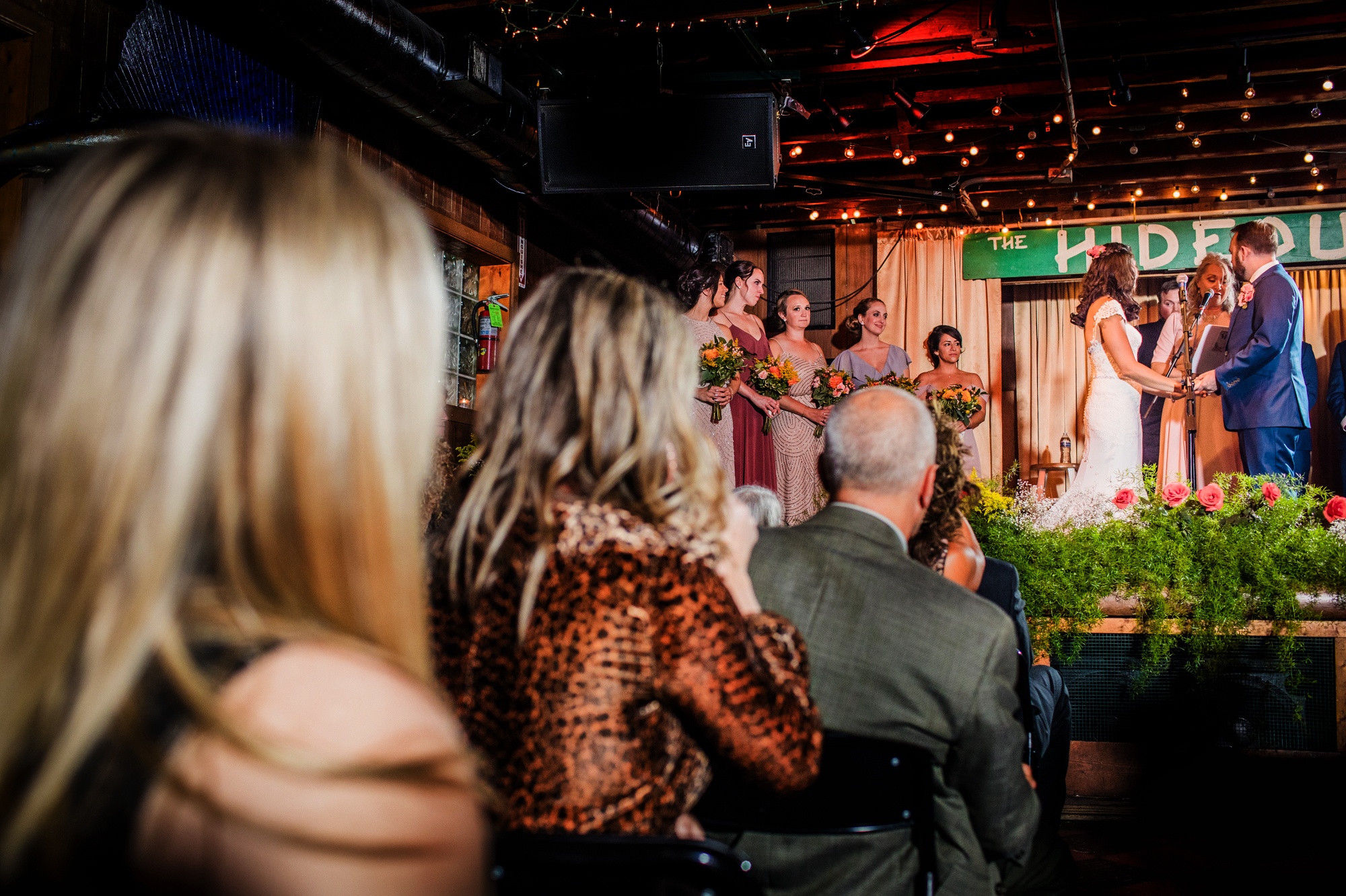 Guests watch a Hideout Chicago wedding ceremony