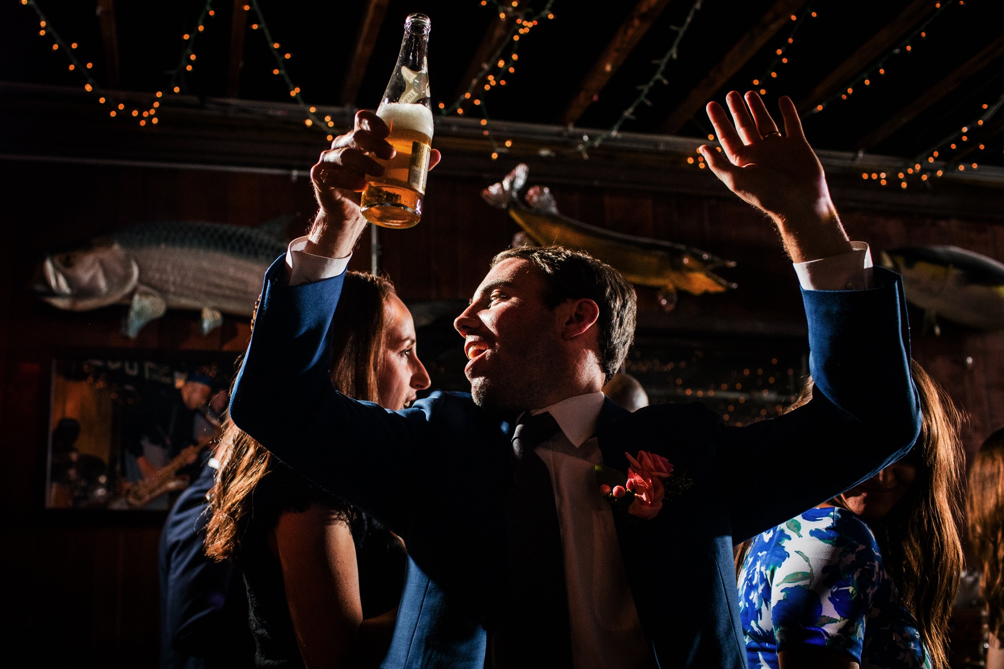 A guest dances during a Hideout Chicago wedding reception