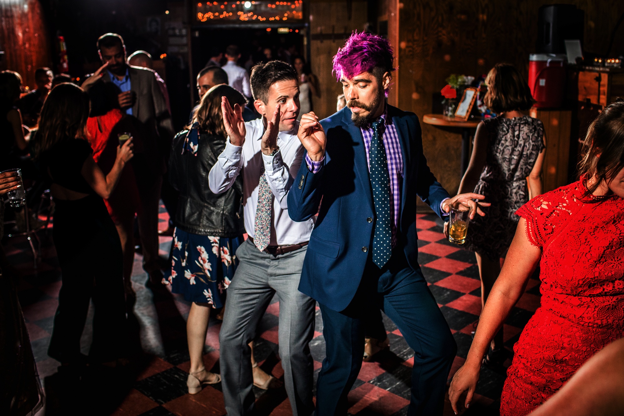 Guests dance together during a Hideout Chicago wedding reception