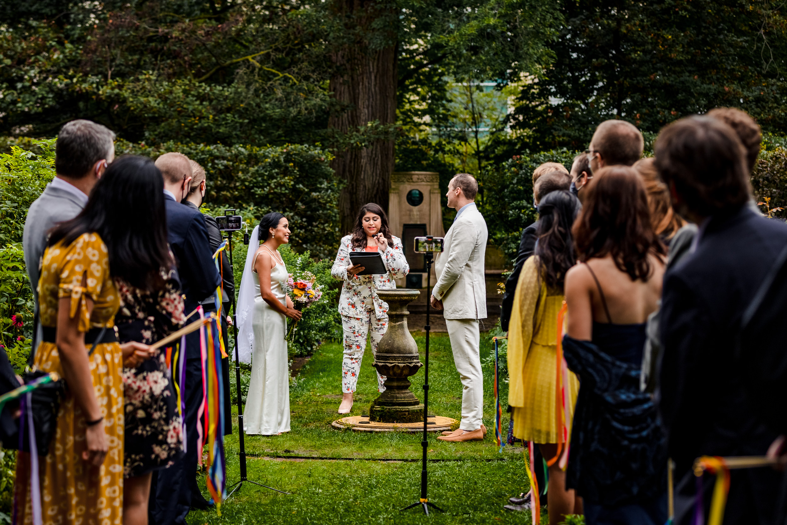 View of a ceremony during a Shakespeare Garden micro wedding in Evanston.