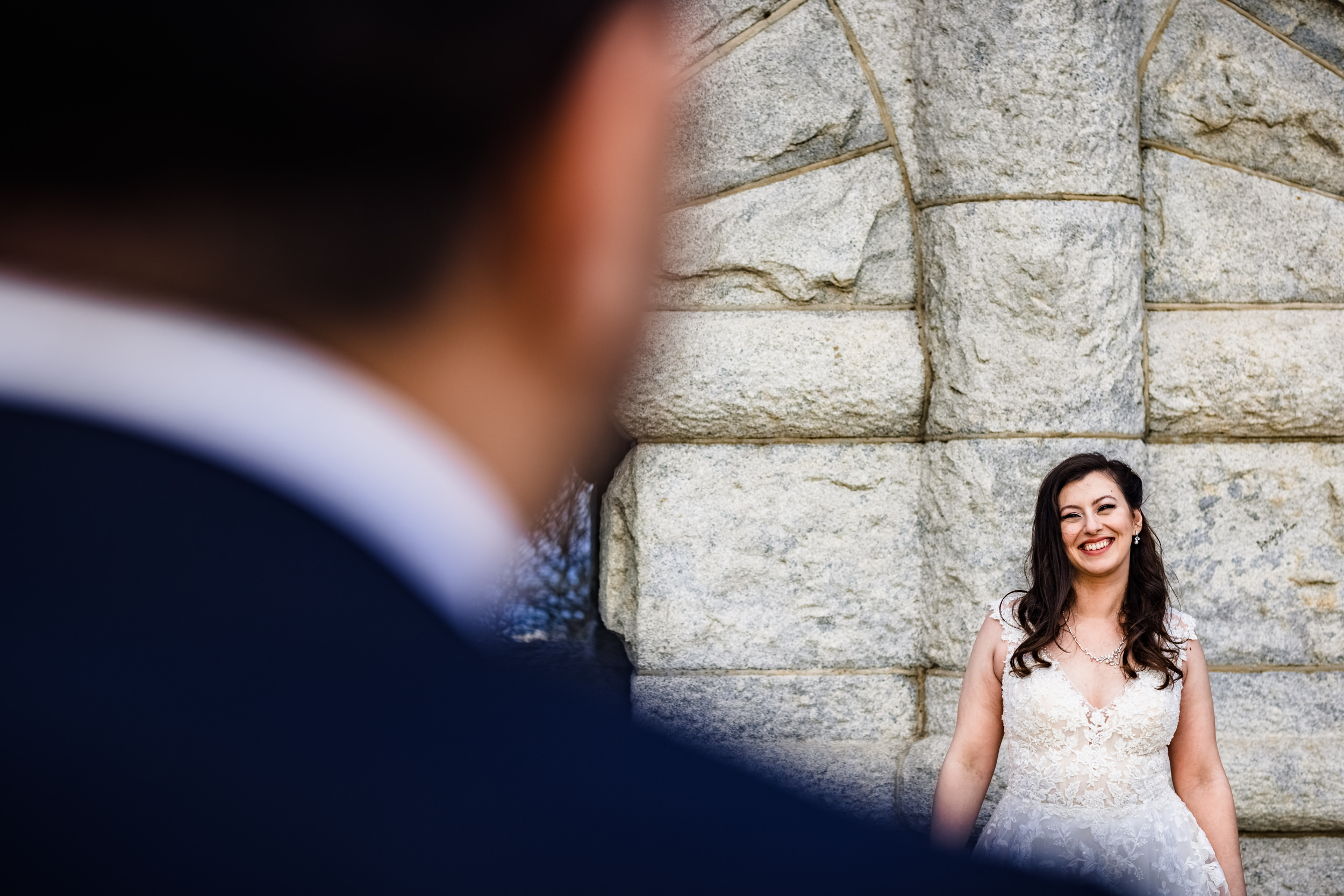 A bride smiles at her groom during a Lincoln Park elopement in Chicago.