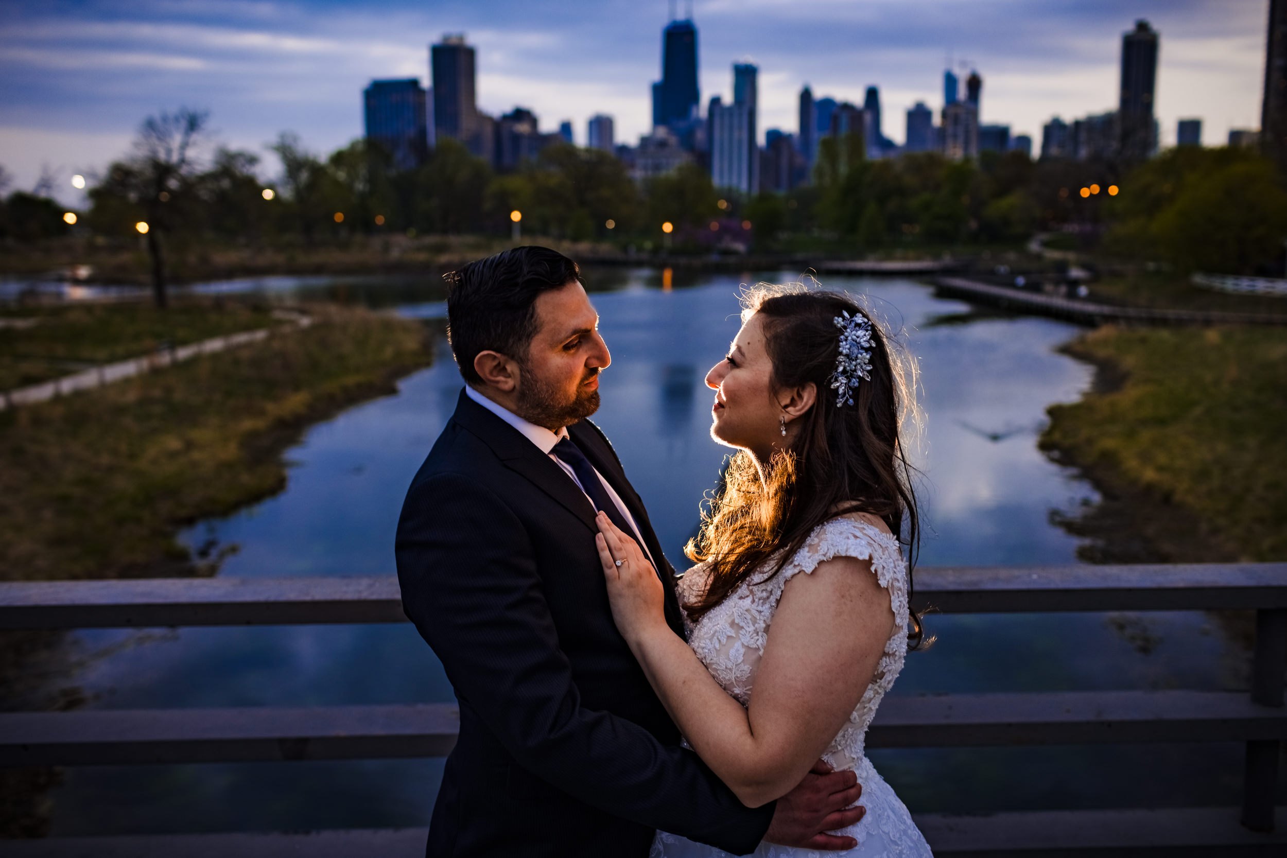 A couple holds each other during a Lincoln Park elopement in Chicago.
